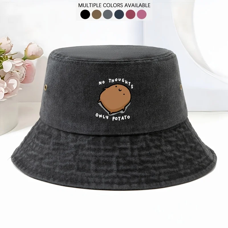 1 chapeau bob vintage pour femme, imprimé « NO THOUGHTS ONLY POTATO », léger et respirant, chapeau de pêcheur décontracté, unisexe, pour l'extérieur