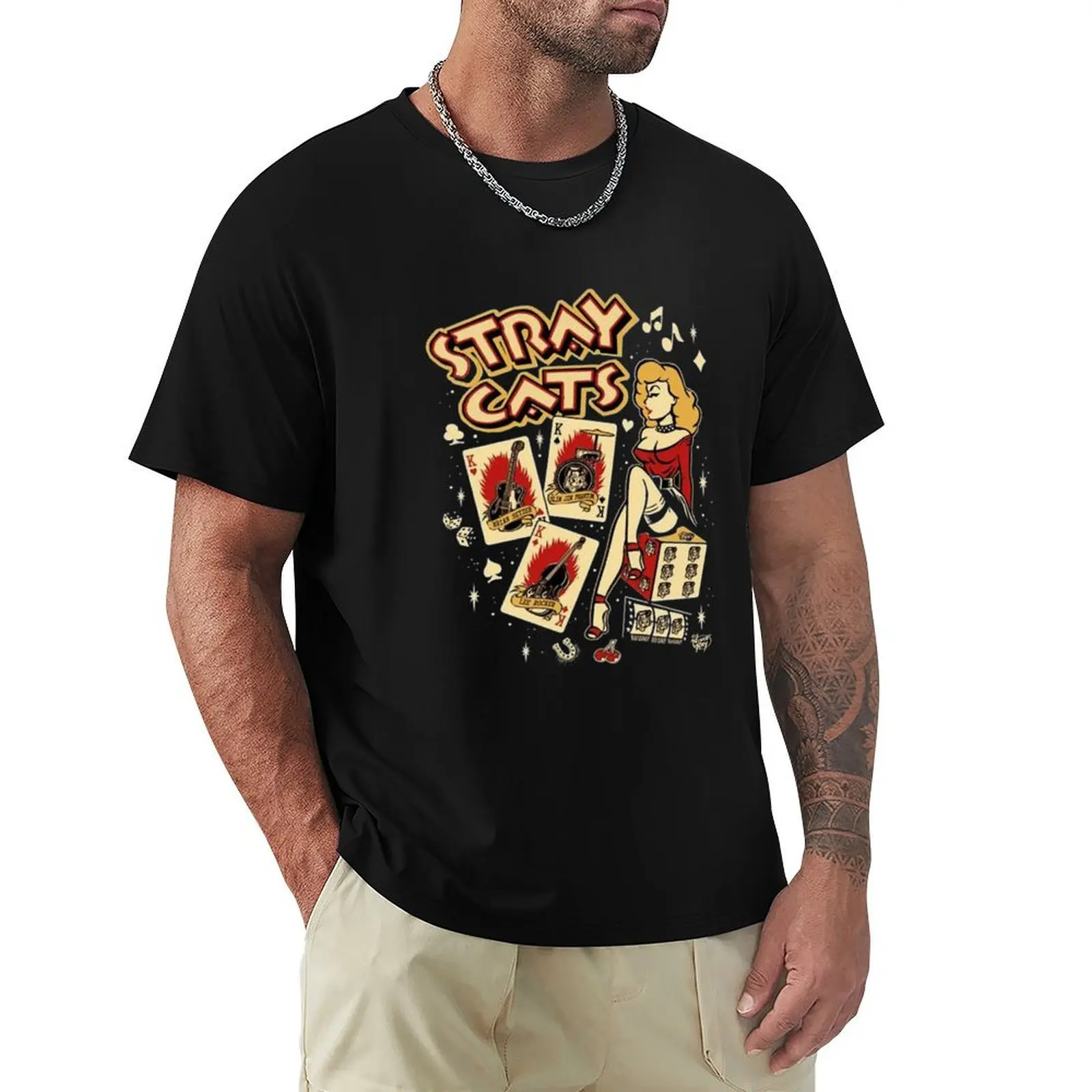 stray cats band rock stray cats T-Shirt graphic tee shirt sweat mens clothes