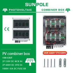 4 ingressi 4 out DC 550V Solar fotovoltaico PV combinatore Box con fusibile di protezione contro i fulmini MCB SPD scatola impermeabile IP65 24 vie