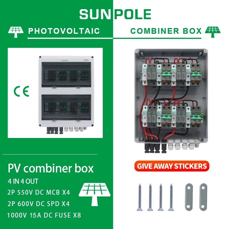 Caixa Combinadora Fotovoltaica Fotovoltaica Solar com Proteção contra Raios Fusível Mcb Spd Impermeável Ip65 24 Maneiras dc 550v