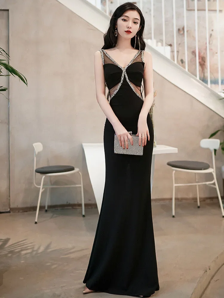 Evening dress No. 28 fishtail slim sling high waist long dress slim wedding dress