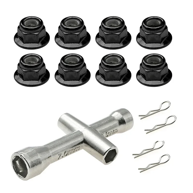 

4pcs M4 Metal Flange Lock Nuts for 1/10 1/8 1/14 RC Car Truck Crawler | Anti-Slip Hex Wheel Adapter | HSP SCX10 Upgrade Parts
