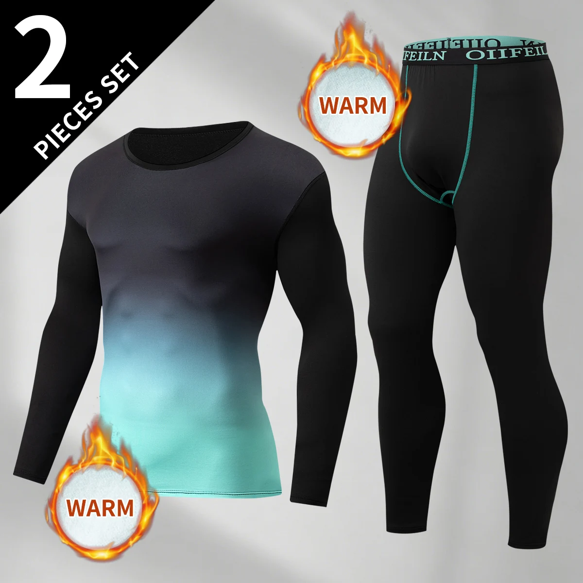 2-Pieces Autumn/Winter Men's and Youth Gradient Multicolor Warmth Set Comfort Plus-Size Sports Fitness Cycling Base Layer Sets
