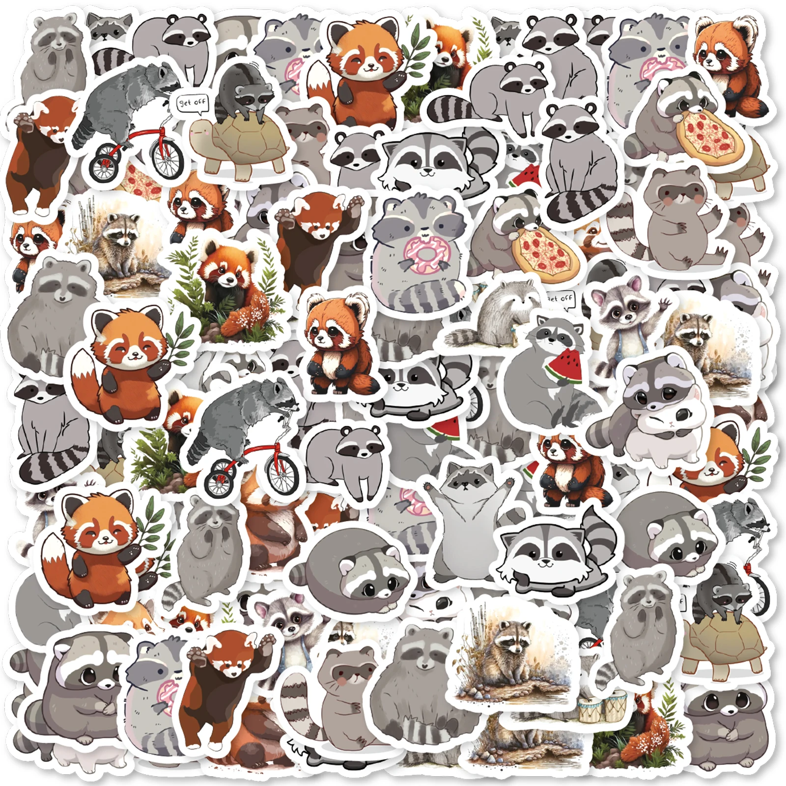 46pcs Cute Little Raccoon Cartoon Graffiti Stickers Decorated Notebook Water Cup Suitcase Guitar Classic Toy Scrapbook PVC Decal