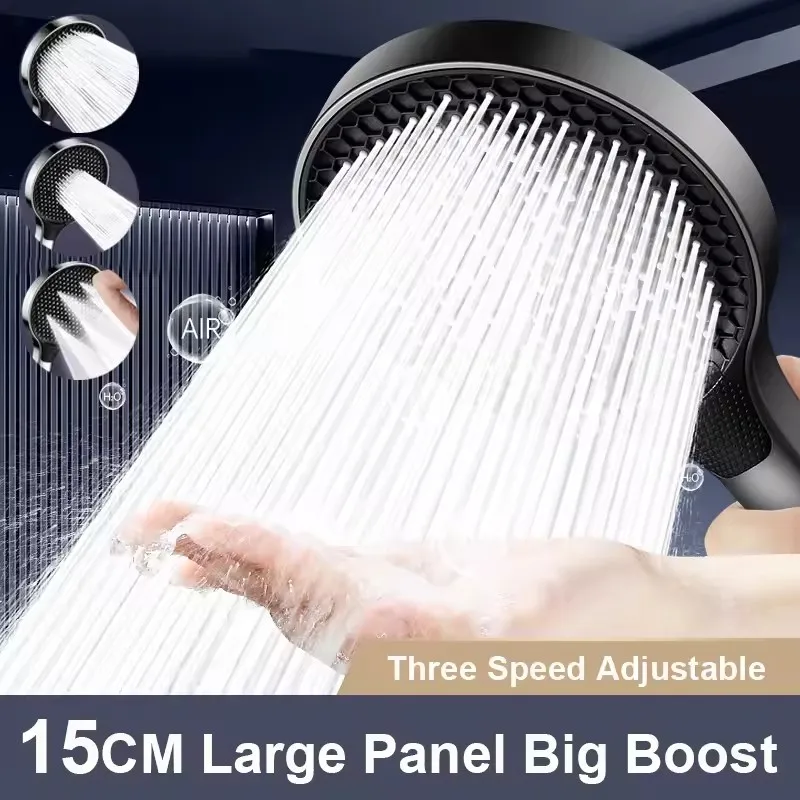 15CM Big Panel Massage Spa Pressurized Shower Head 3 Mode Adjustable High Pressure Water Saving One-Key Stop Handheld Showerhead