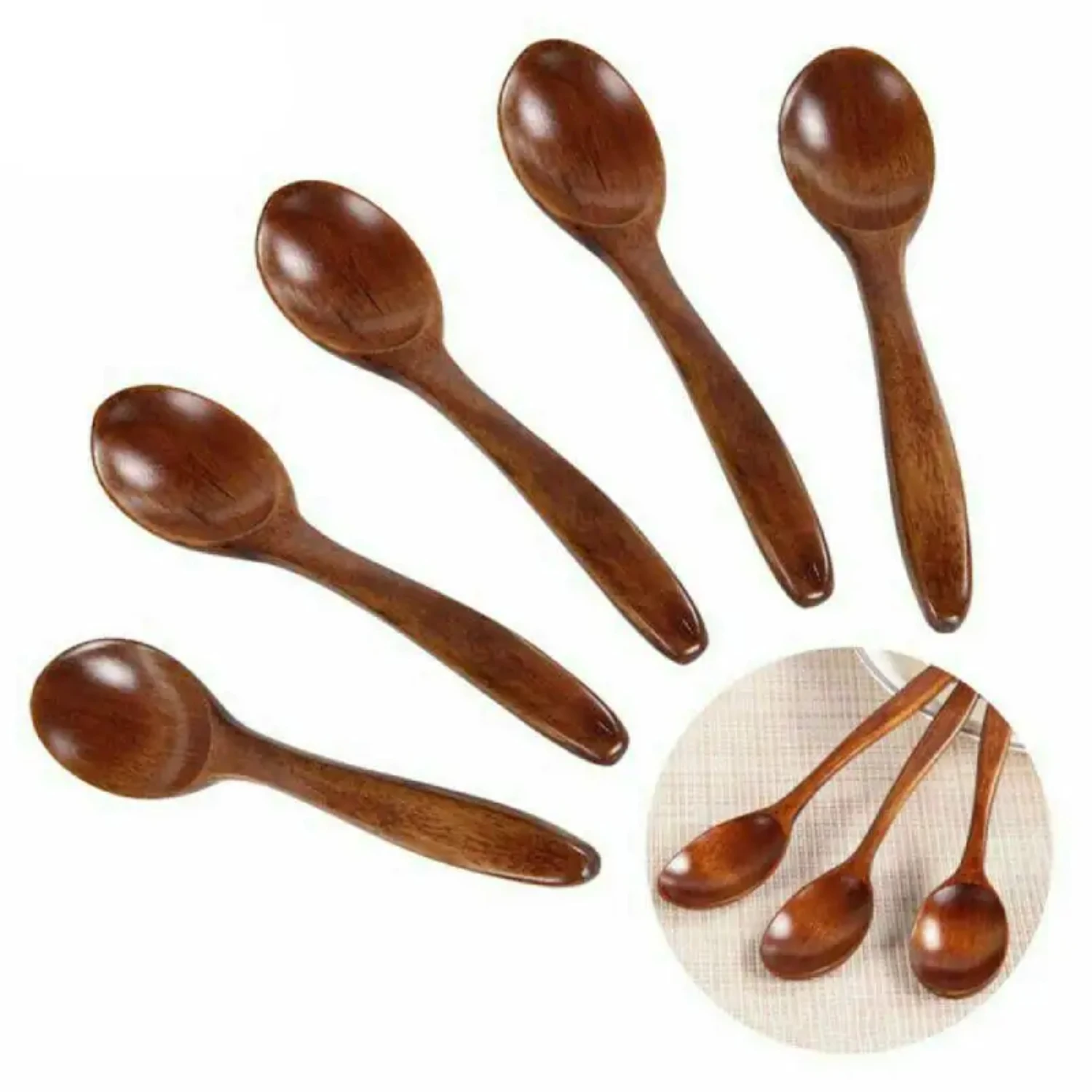 Set of 3 Classic 7 Inch Natural Wooden Soup Spoons for Tea, Coffee, and Honey - Perfect for Serving, Mixing, and Tasting Spoon