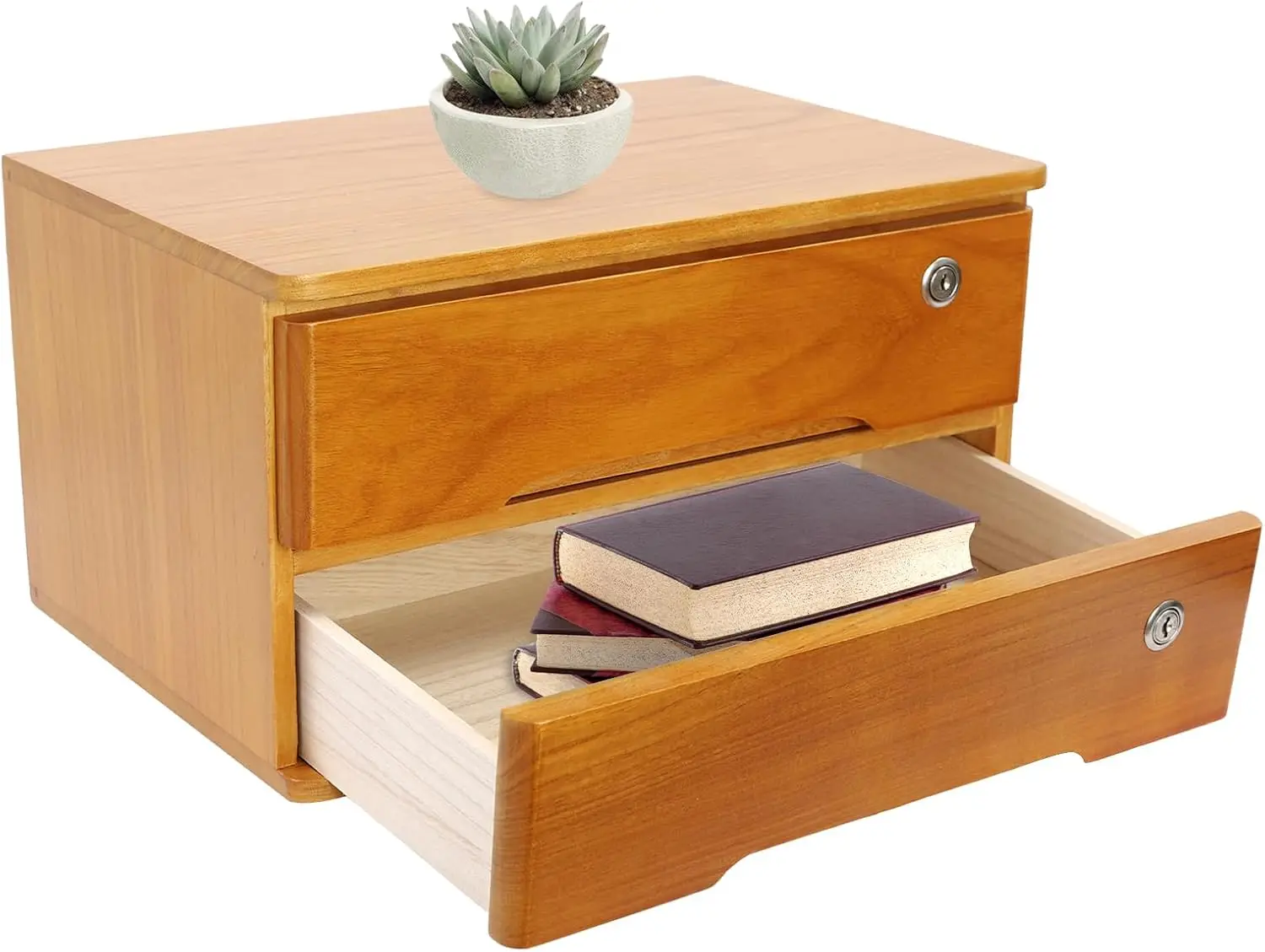 

Настольный ящик для хранения, настольный органайзер с запирающимся ящиком для офисных и школьных принадлежностей (2 яруса, дерево желтый)