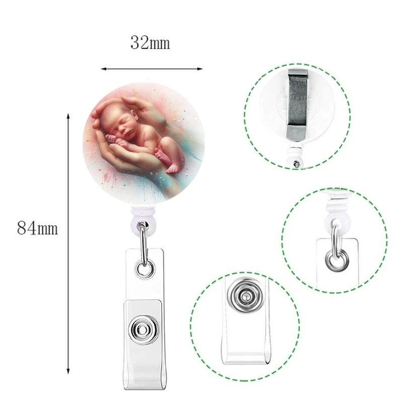 Ausweishalter mit einziehbarer Schnalle für Kinder, Reel-Clip, Kartenhalter für Neugeborene, Krankenschwestern, Frau, Arzt, Ausweiskette, skalierbare Clips – Detail 5