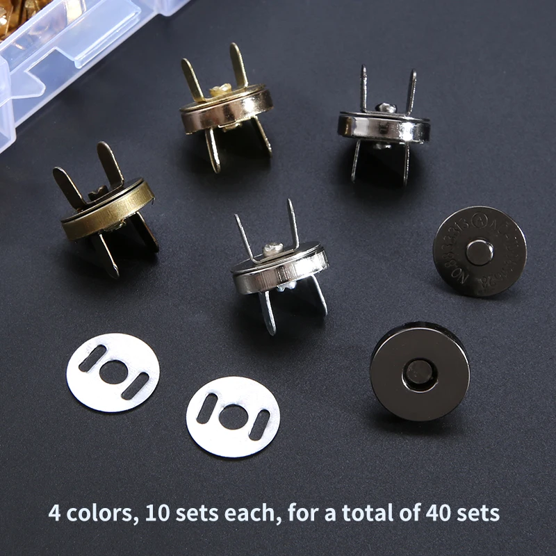 Easy-Attach 14mm Magnetic Snap Buttons - 40 Set Multi-Color Pack for Sewing and Crafts, Durable & Stylish Metal Fasteners