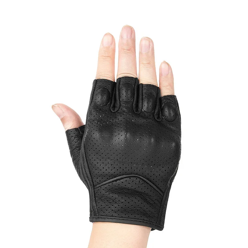 Half Finger Motorcycle Gloves Leather Guantes Moto Verano Ciclismo Gant Cycling Fingerless Gloves Tactical Retro