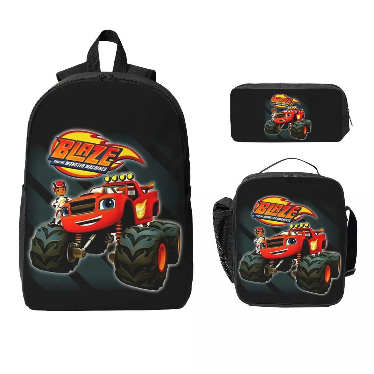 

Blaze And The Monster Machines Backpack Student Boys Girls BookBag School Bag Shoulder Bags 3ps Insulated Lunch Bag Pencil Case