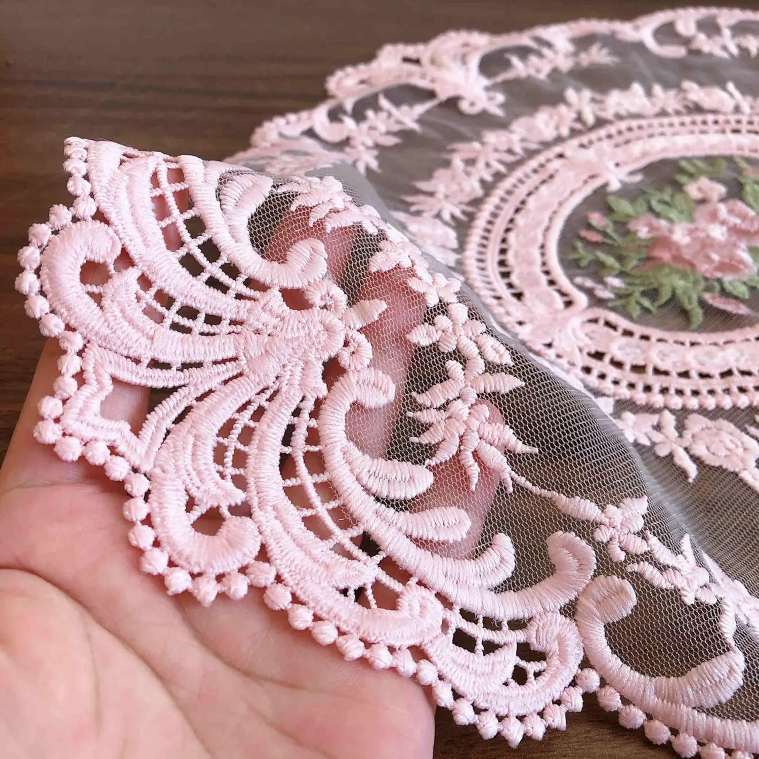 Pink Retro Lace Placemats, French Crochet Doilies, Handmade Embroidered Table Mats, Place Mats Cup Mat