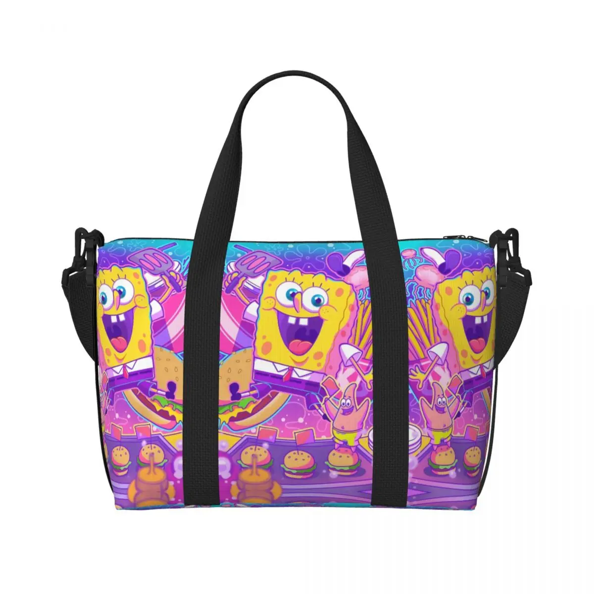 

Custom S-SpongeBobs S-SquarePantes Tote Bag Women Large Capacity Cartoon Movie Beach Gym Shoulder Travel Bag