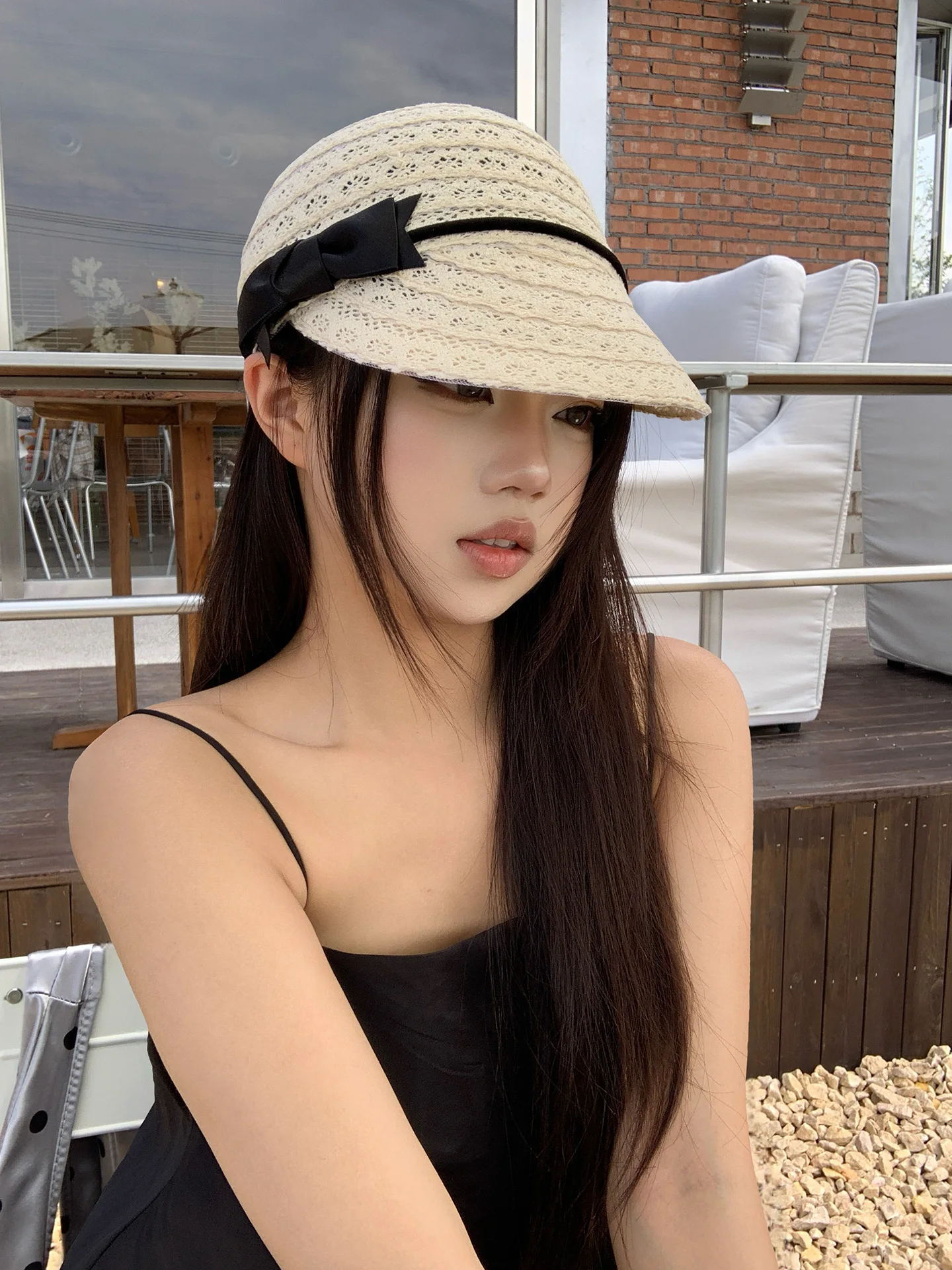 Elegant  Knot Hollow Weave  Riding Hat Women's Spring Summer Fashionable Sunscreen Hat Retro Style Adjustable r...