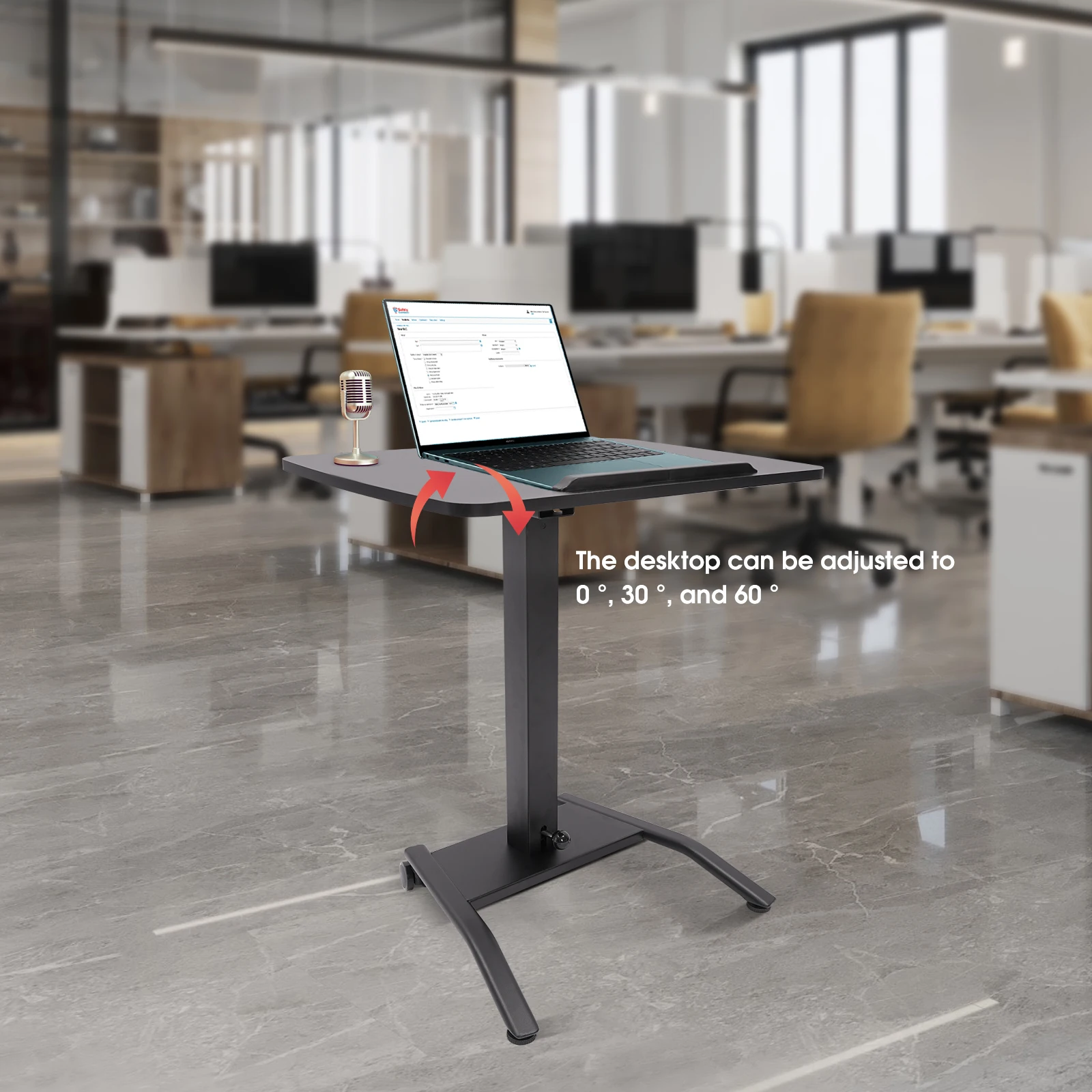 Black Floor Mount Adjustable Rolling Desk, Adjustable Podium Desk, Standing Lifting Desk,Load-bearing Capacity 12kg