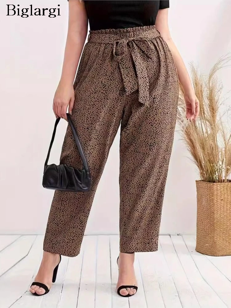 Plus Size Leoparden muster Sommer Bleistift hose Frauen elastische hohe Taille Mode lässige Damen hose lose plissierte Frauen hose