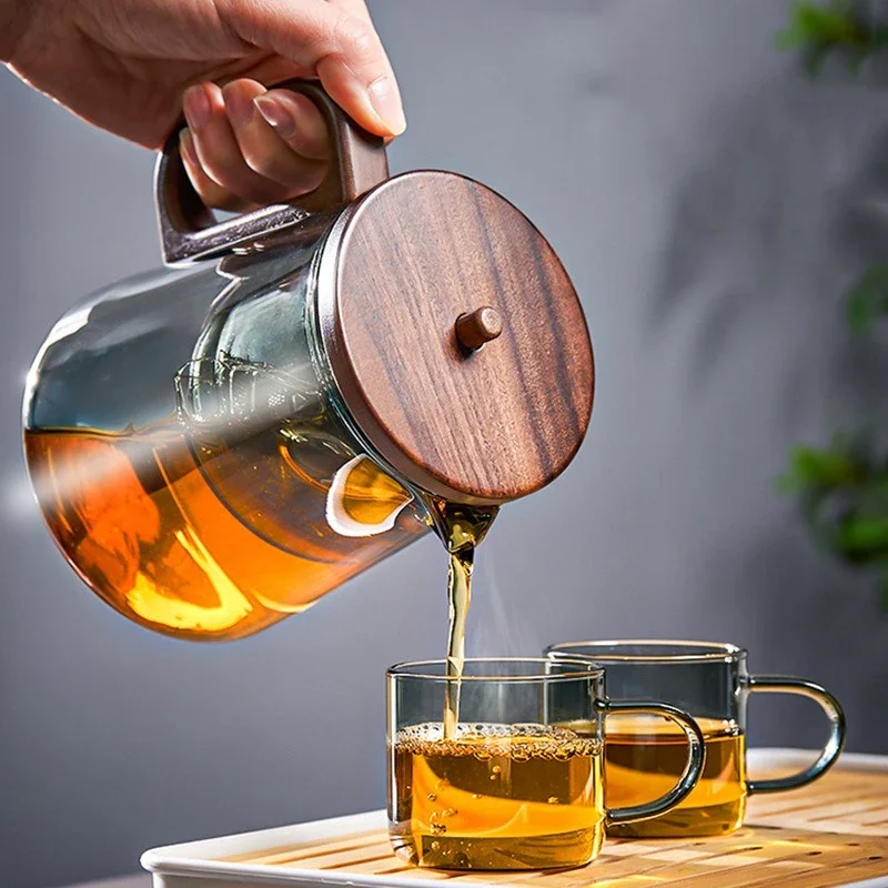 Glass Teapot with Tea Strainer Transparent Glass Heat Resistant Teapot Office home tea maker Glass Tea Set Flower Teapots