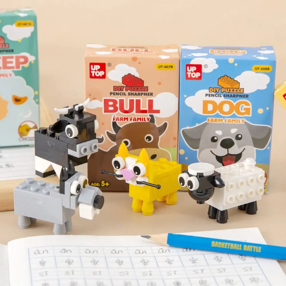 Animal Shape Building Blocks Pencil Sharpener Puzzle Toys Drawing DIY Assembly Pencil Sharpener Writing Sketching