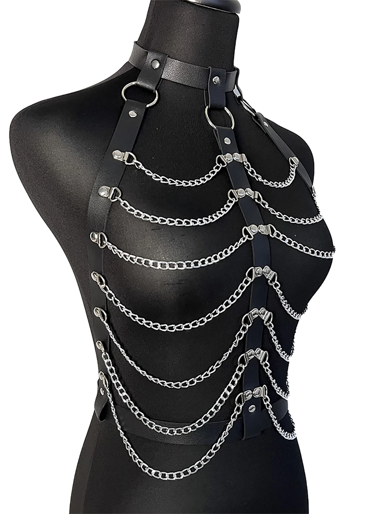 Cintura alla moda Cintura pettorale stile street con catena multistrato Bretelle gotiche regolabili Accessori per abbigliamento da festival