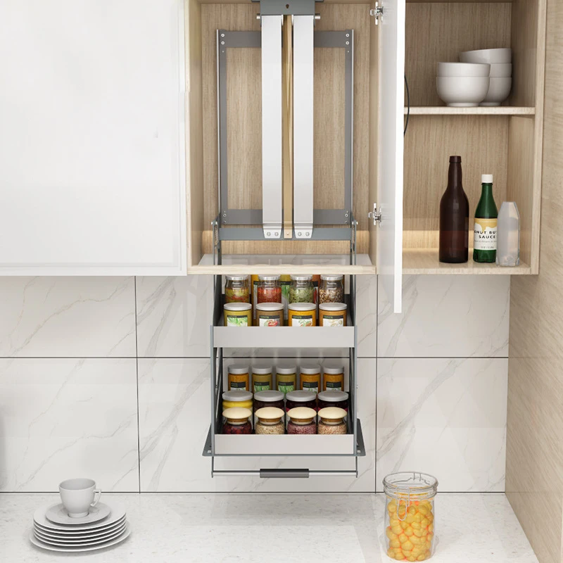 Kitchen Cabinet Pull-down Lift Basket Storage Spice Racks Wall Cabinet Up and Down Vertical Lift Drawer Baskets 30/35/40*28*52CM