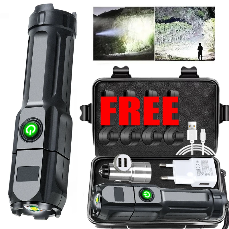 Ultra-bright LED Flashlight Rechargeable Torch Portable Zoomable Lantern Outdoor Waterproof Light for Camping Hunting Hiking