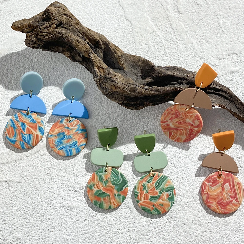 AENSOA Retro Style New Drop Earrings Classic Creative Geometric Camouflage Polymer Clay Eardrop INS For Women Holiday Jewelry