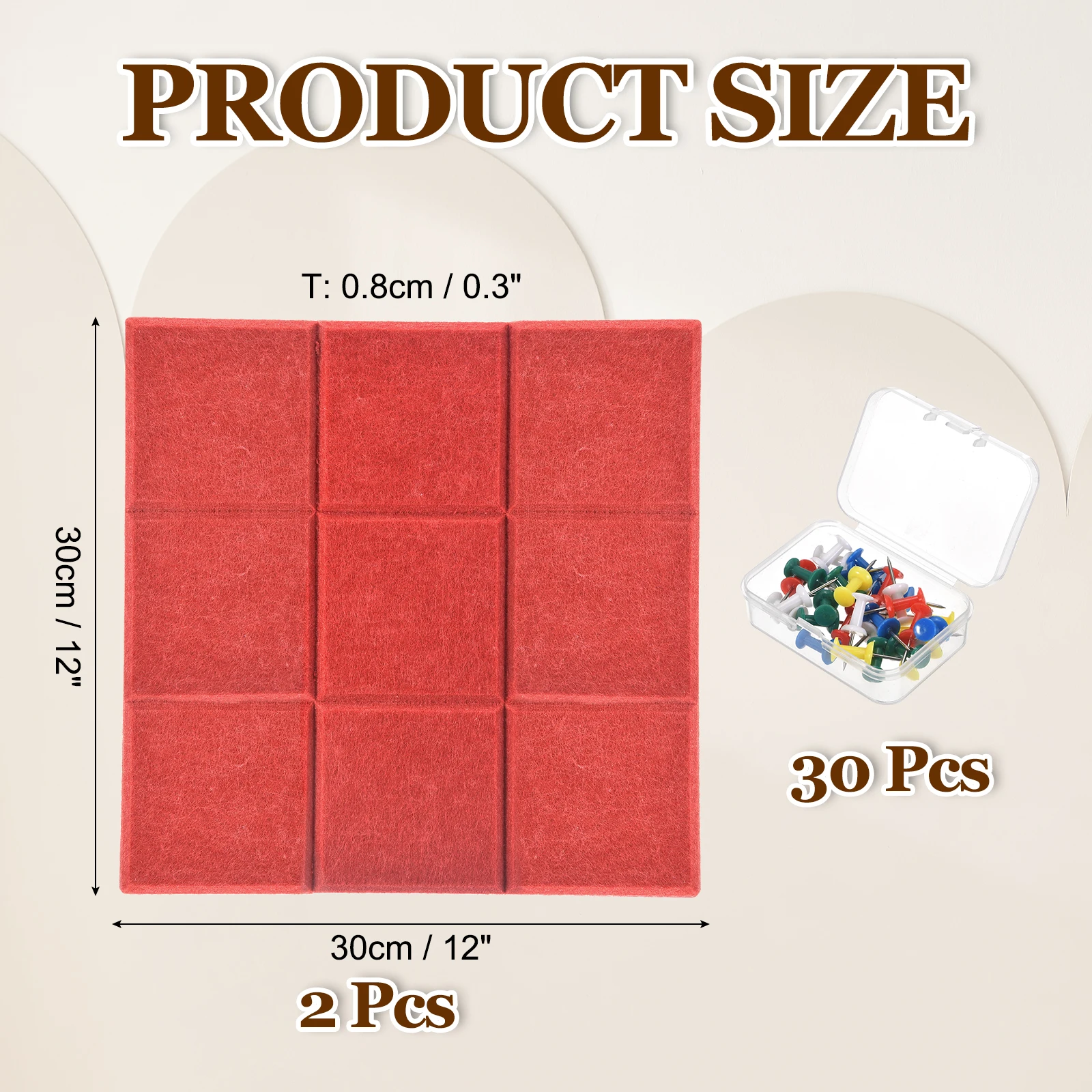 2Pcs Large Felt Wall Tiles 12x12inch Self Adhesive Felt Bulletin Board with 30 Push Pins Cork Boards for Walls Home Office Decor