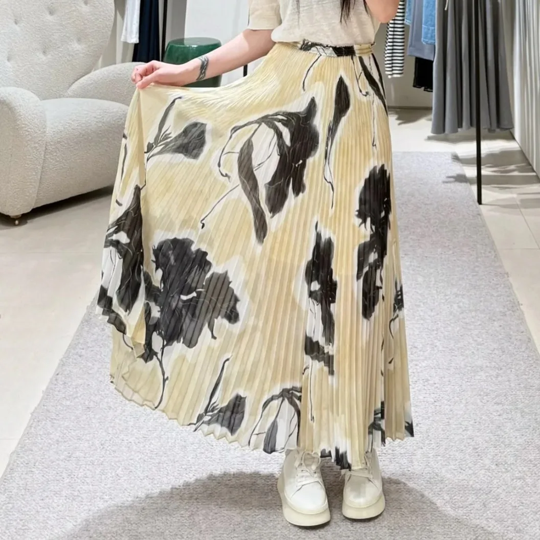 

Summer New 2025 Female A-line Large Swing Skirt Casual Women's Printed Pleated Long Skirts Japan and Korean