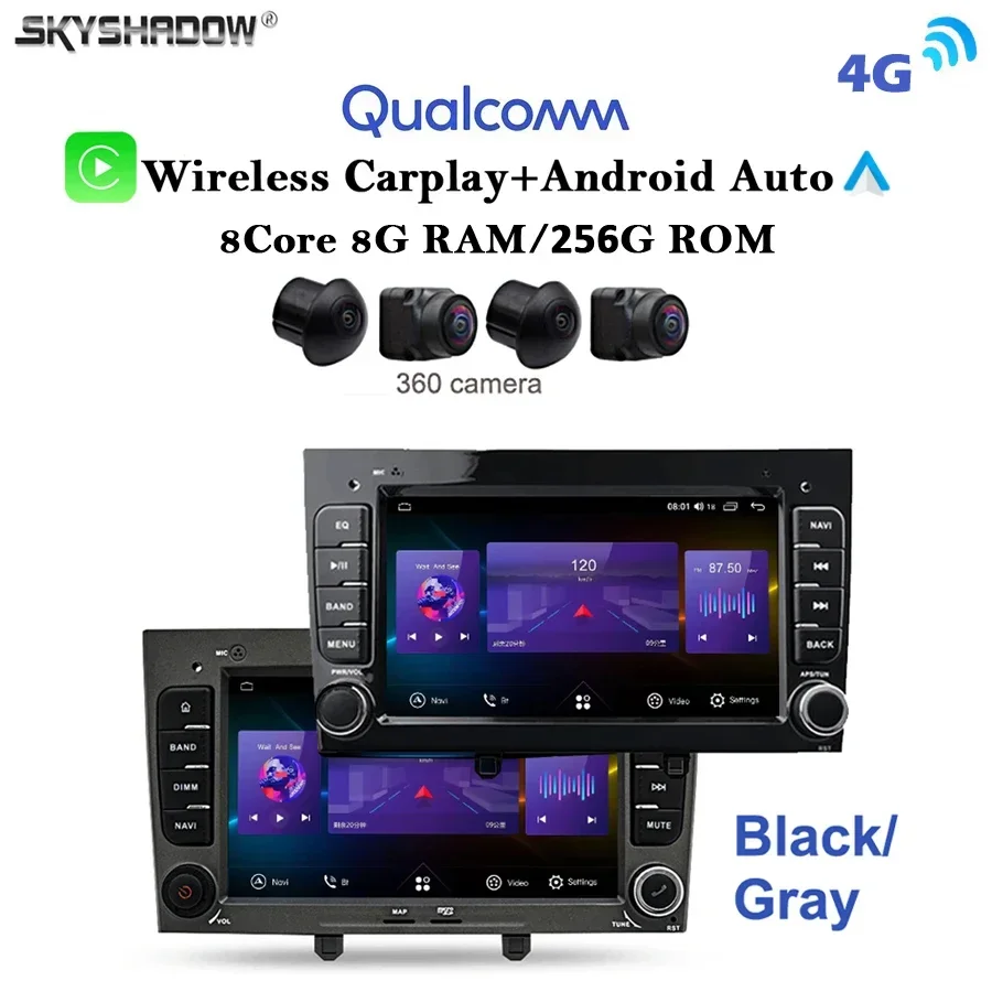 Carplay Auto Android 13.0 12G+256G 4G LTE 360 Camera IPS Car Player GPS WIFI Bluetooth Radio For Peugeot 308 408 2008-2010
