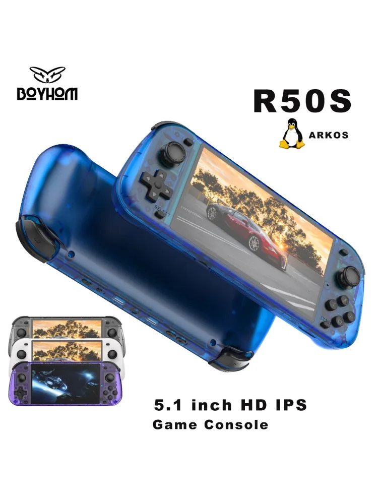 BOYHOM NEUE R50S Retro Handheld-Videospielkonsole Linux-System 5,1 Zoll IPS-Bildschirm Tragbarer Taschenvideospieler 128GB Ultra