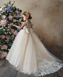 Tulle Long Flower Girl Dresses Lace Princess Child Wedding Party Dress senza maniche prima comunione Ball Gown for Baby Kids