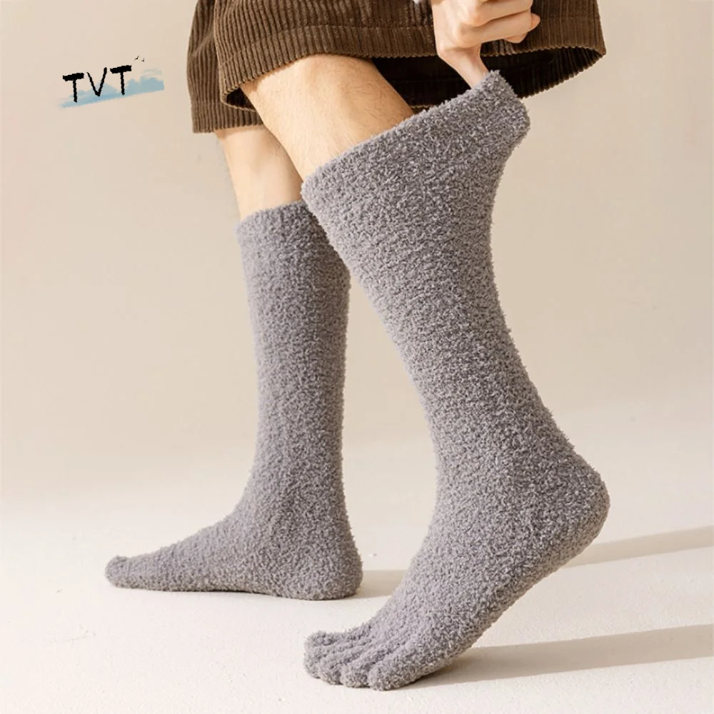 

Coral Fleece Five Finger Stockings Thicken Warm Solid Color Split Toe Stockings Separate Toe Winter Floor Plush Long Socks