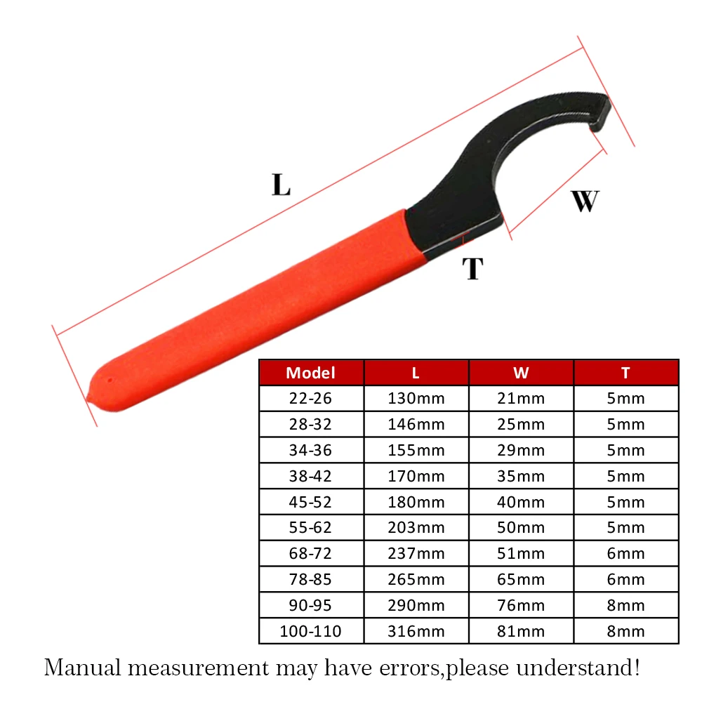 

Hook Wrench Spanner Collet Key 22-26 28-32 34-36 38-42 45-52 55-62 68-72 78-85 90-95 100-110 Wrench for CNC Machine Lathe Tools