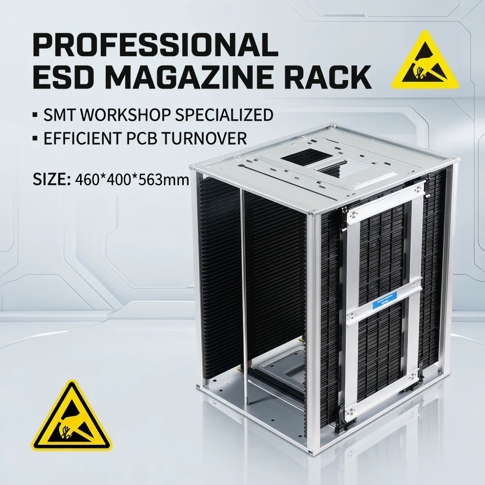 460*400*563 mm Adjustable Aluminum Plastic ESD Protection Magazine Rack Stylish Gear Design Stackable Shelf Heat Resistant
