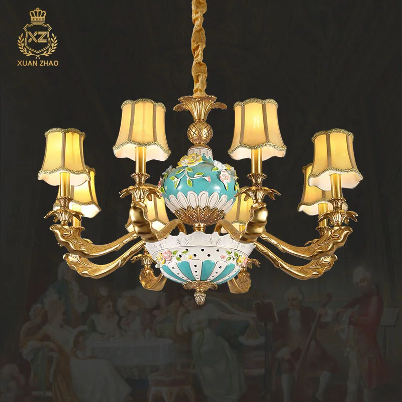 

French Brass Chandelier European Living Room Ceramic Copper Lamp Luxury Villa Bedroom Dining Room Lamps And Idyllic Style