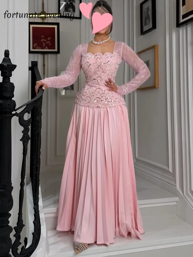 

Fortunate Evening Elegant Vintage Sweet Pink Lace Beads New A-Line Customized Formal Occasion Prom Dress Evening Party Gowns