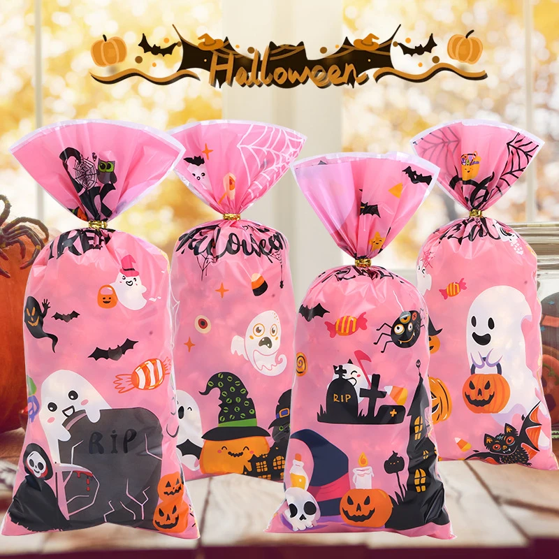 50pcs Cute Ghost Pumpkin Happy Halloween Candy Gift Bags Trick Or Treat Bags Party Decorations Favor Goodie Gift Wrapping Bag