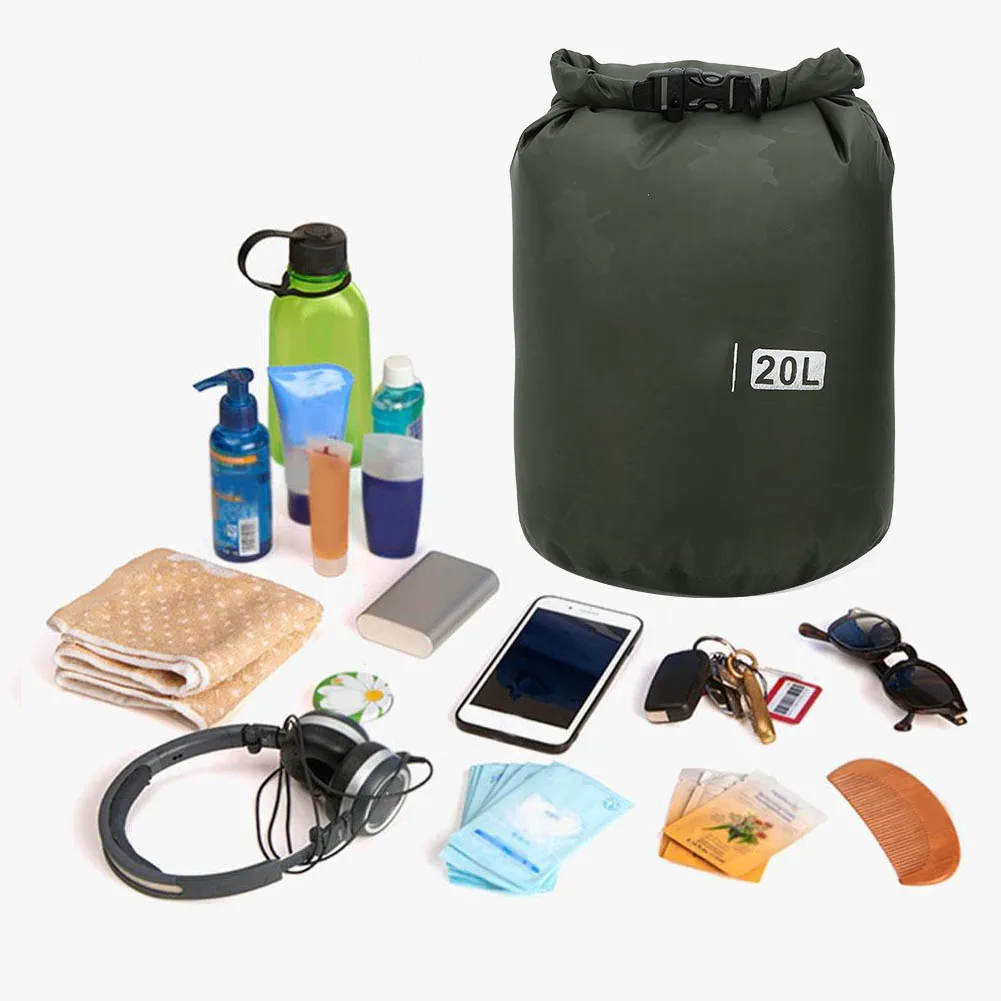 Outdoor Dry Bag, 5/20/50L PVC Outdoor Foldable Waterproof Barrel Dry Bag Storage Carrying Bags Camping Hiking Beach