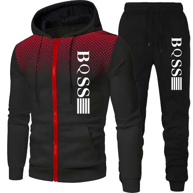 2024 New Men\'s Clothing Sweatshirt Suit Fall Winter Zipper Suit Hooded Sweater Pants Men\'s Tracksuit Cardigan Two Piece Set