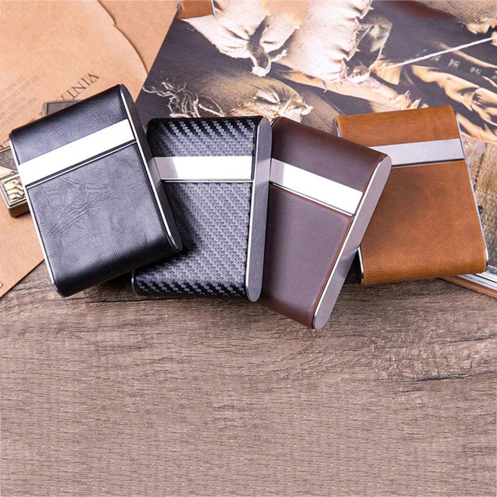 Hardshell Cigarette Case with Leather & Metal Accents - Portable Anti-Crush Cigarette Holder, Stylish Design for Men view 3