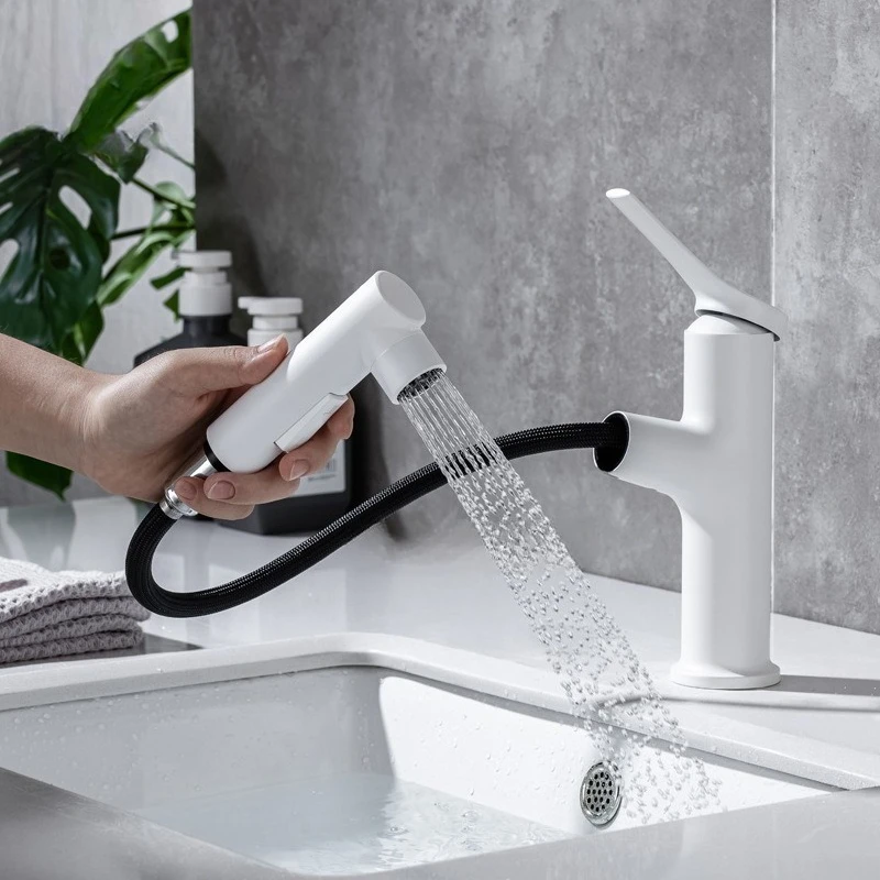 

Смеситель для раковины в ванной комнате, выдвижной смеситель для раковины, смеситель для горячей и холодной воды, смеситель для воды с одним отверстием для раковин в ванной комнате, смесители