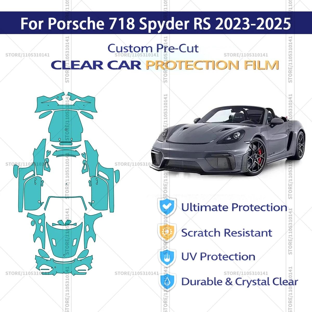 

For Porsche 718 Spyder RS 2023-2025 Pre-Cut Paint Protection Film PPF Transparent Car Film Professional Automotive PPF
