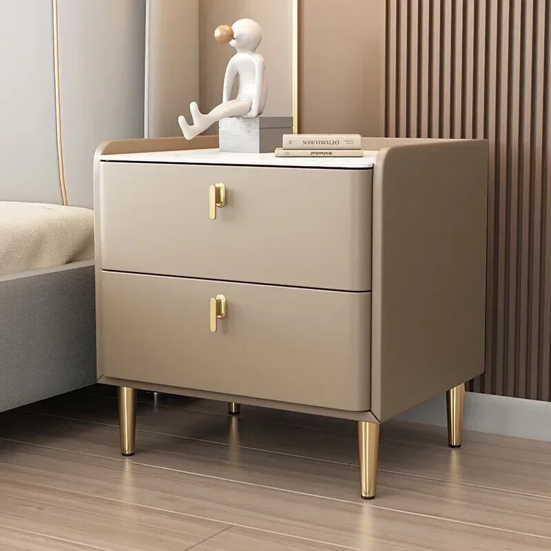 Manufacturer's direct supply of rock board bedside cabinets, simple and modern solid wood bedside cabinets, leather art storage