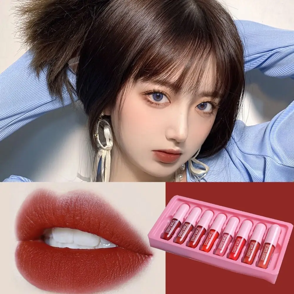 

8Pcs Soft Mist Matte Velvety Lip Glaze Easy To Color Long-lasting Matte Lipstick Suit Non-Stick Cup Waterproof Liquid Lipstick