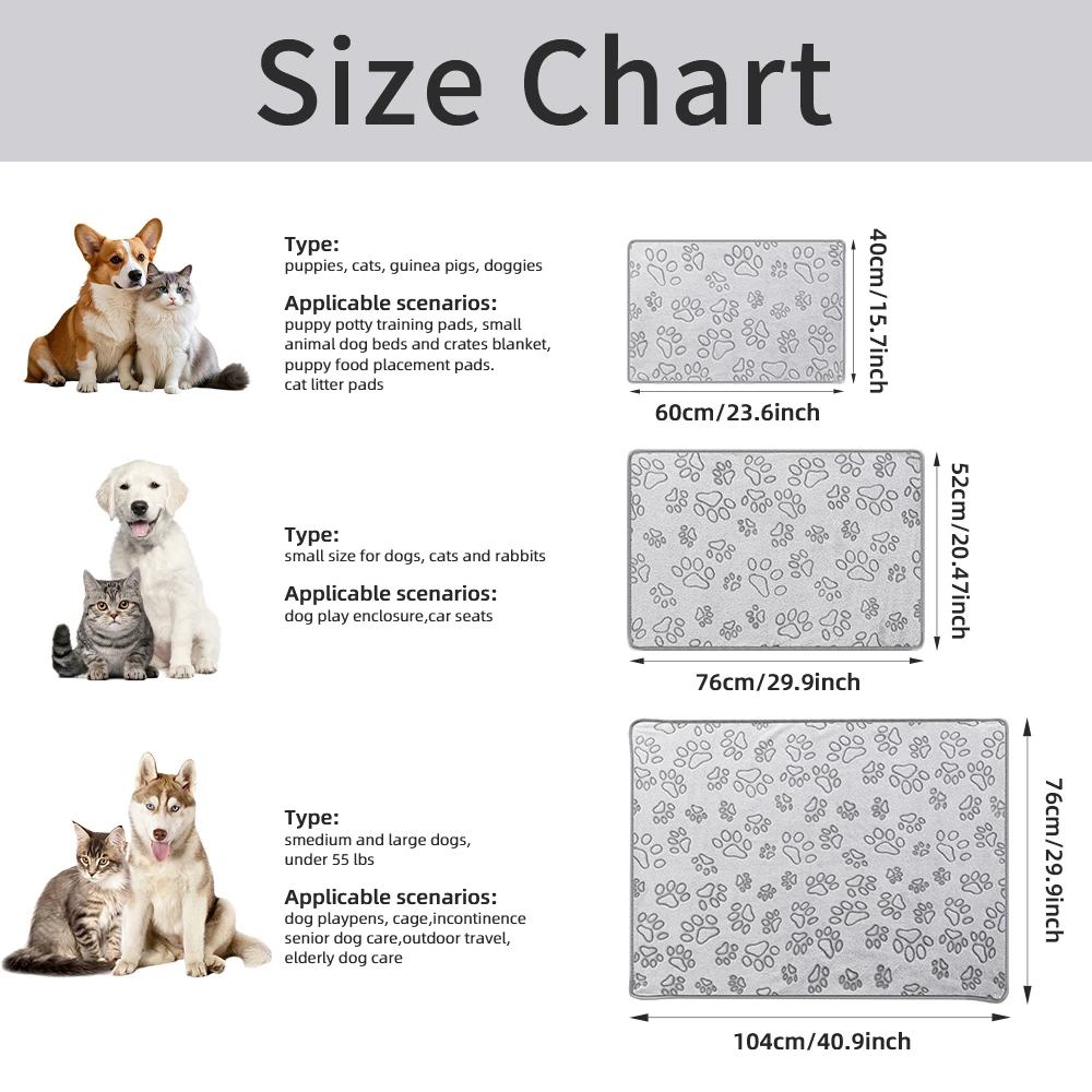 Cozy Plush Dog Paw Print Blanket - Soft Flannel Pet Bed Mat for Cats & Small to Medium Dogs, 3 Sizes, Machine Washable All-Seaso