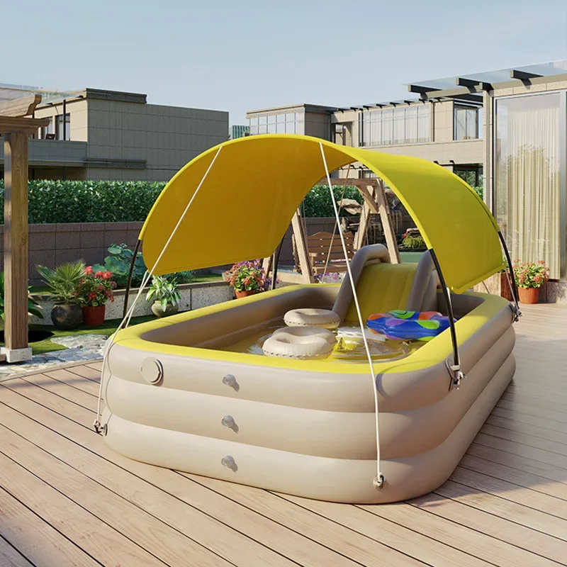 Kids Automatic Inflatable Swimming Pool Thickened with Sunshade Foldable Baby Bath Pool Water Play Ball Pit