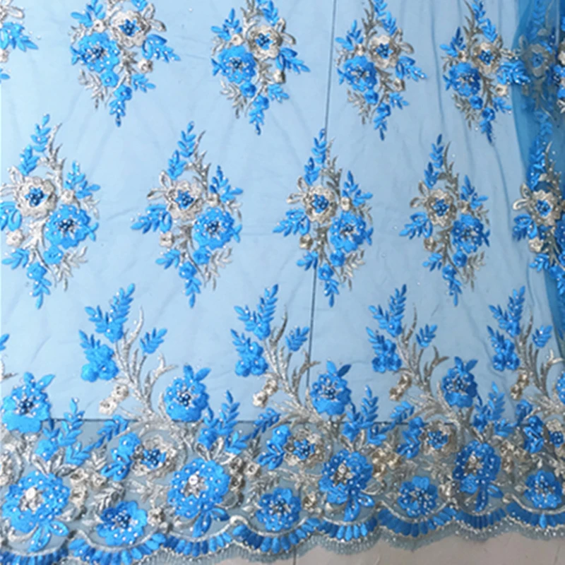 Lace Mesh Fabric Pearl Heavy Industry Embroidery Flower Wedding Dress Wholesale for Diy Sewing Cloth Material