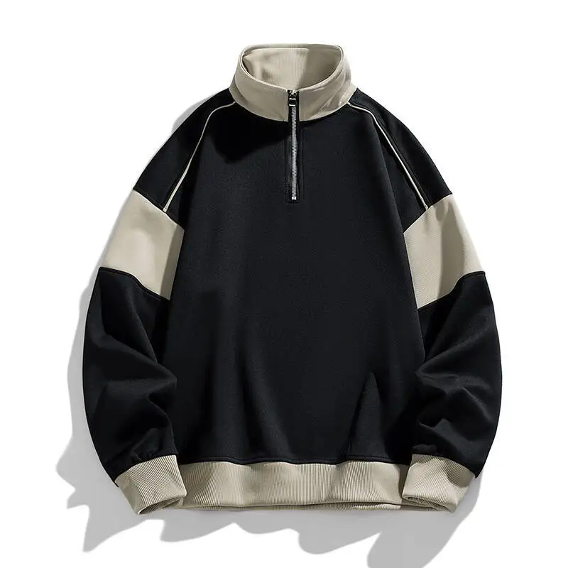 

Мужской пуловер, свитшот, осень-зима, высокое качество, воротник с полумолнией, заниженные плечи, свободный отложной воротник, топы с воротником-стойкой