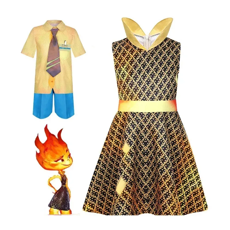 

NewCrazy Elemental City Halloween Cos Animated Children Kids Birthday Party Cosplay Water and fire elements clothing2025c;5,v'8.