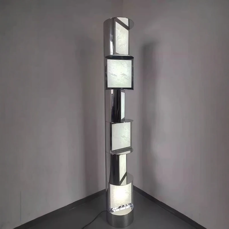 

Designer rotating high-end luxury stainless steel decorative marble art floor lamp hotel lobby living room